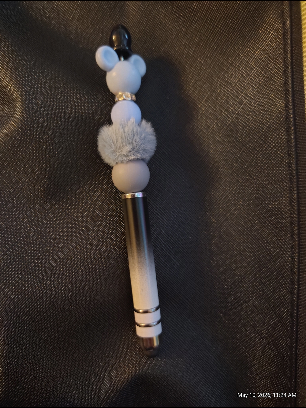 Cute Mouse Bead Pom Pom Stylus Pen - Gray & Black